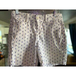 Charter Club Petite 2P White Shorts with Blue Sailboat Print, Cotton Stretch